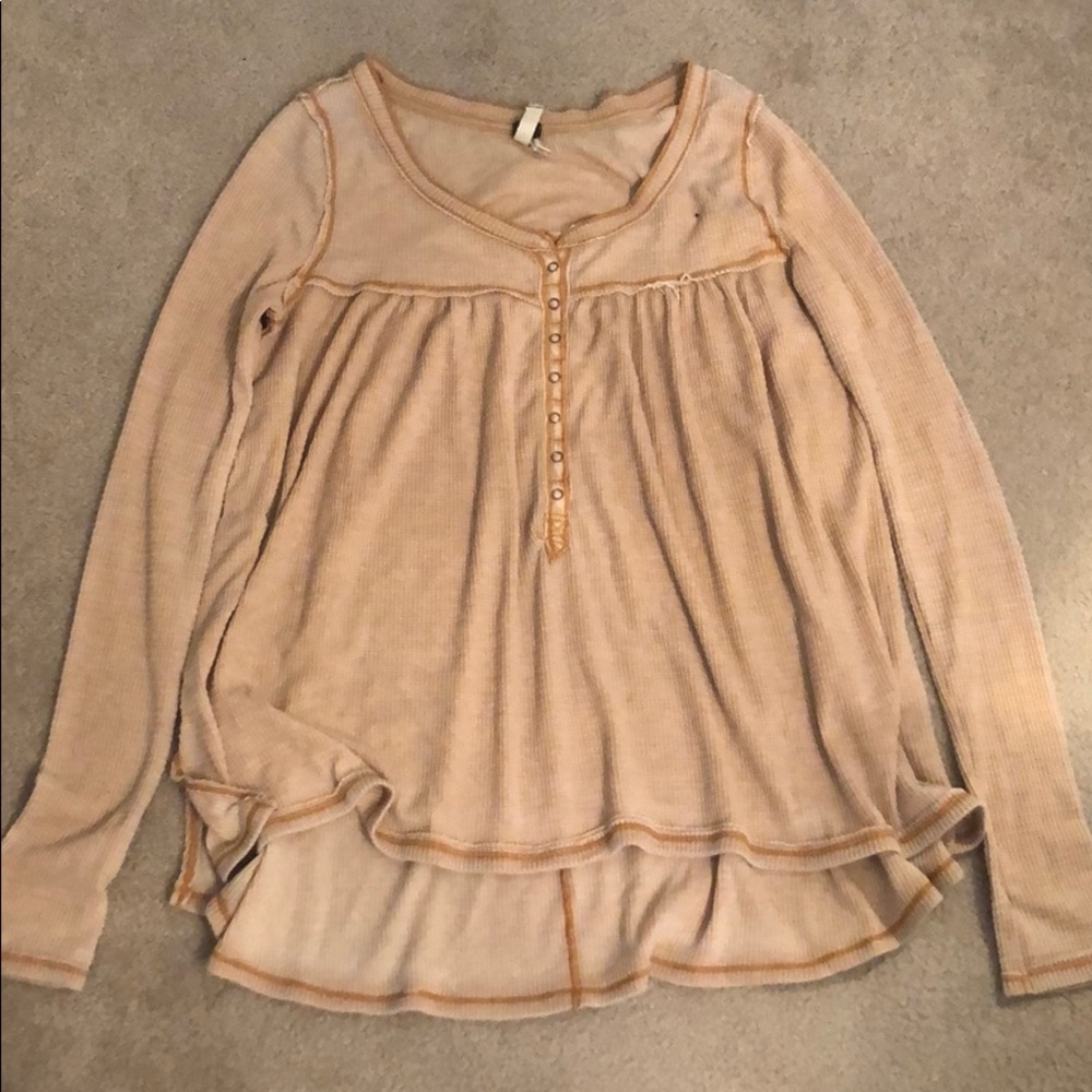 free people long sleeve waffle shirt